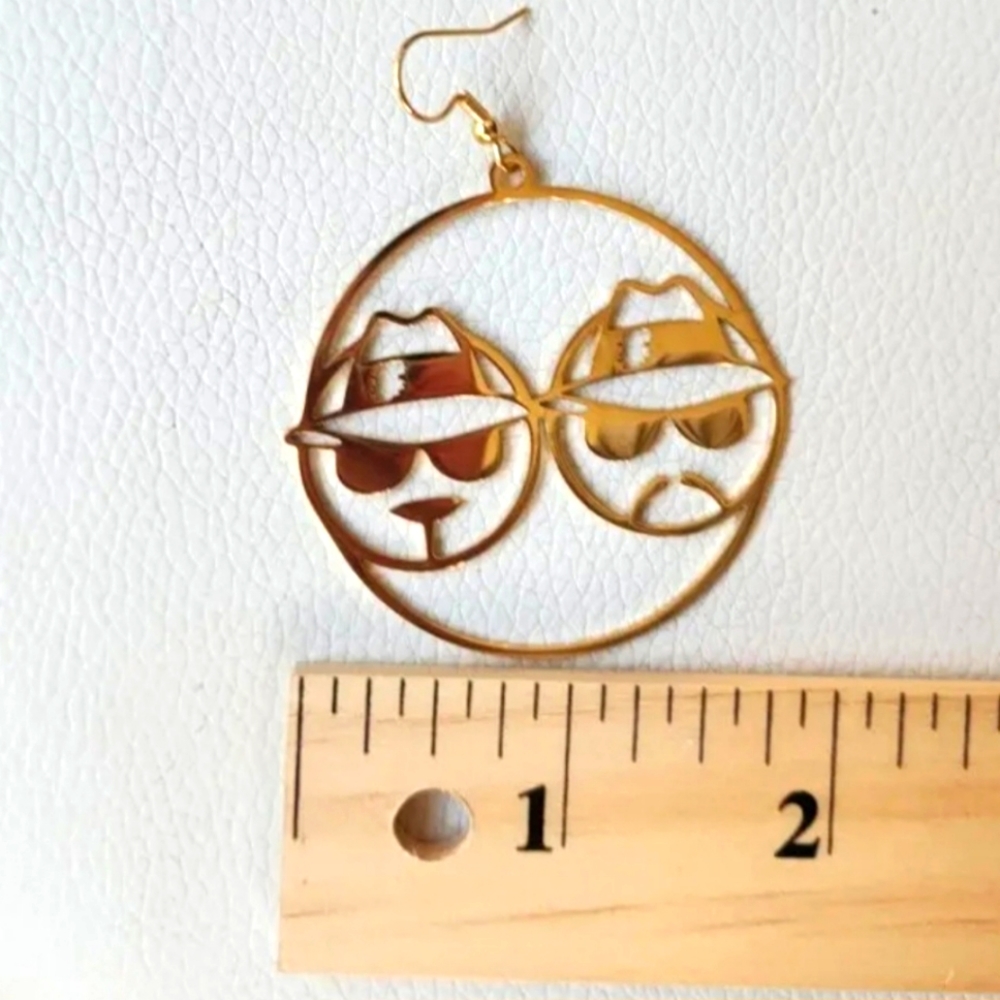 GOLD Chicana Hoop Round Dangle Drop Earrings Lowrider Latina Gangster - Picture 4 of 5